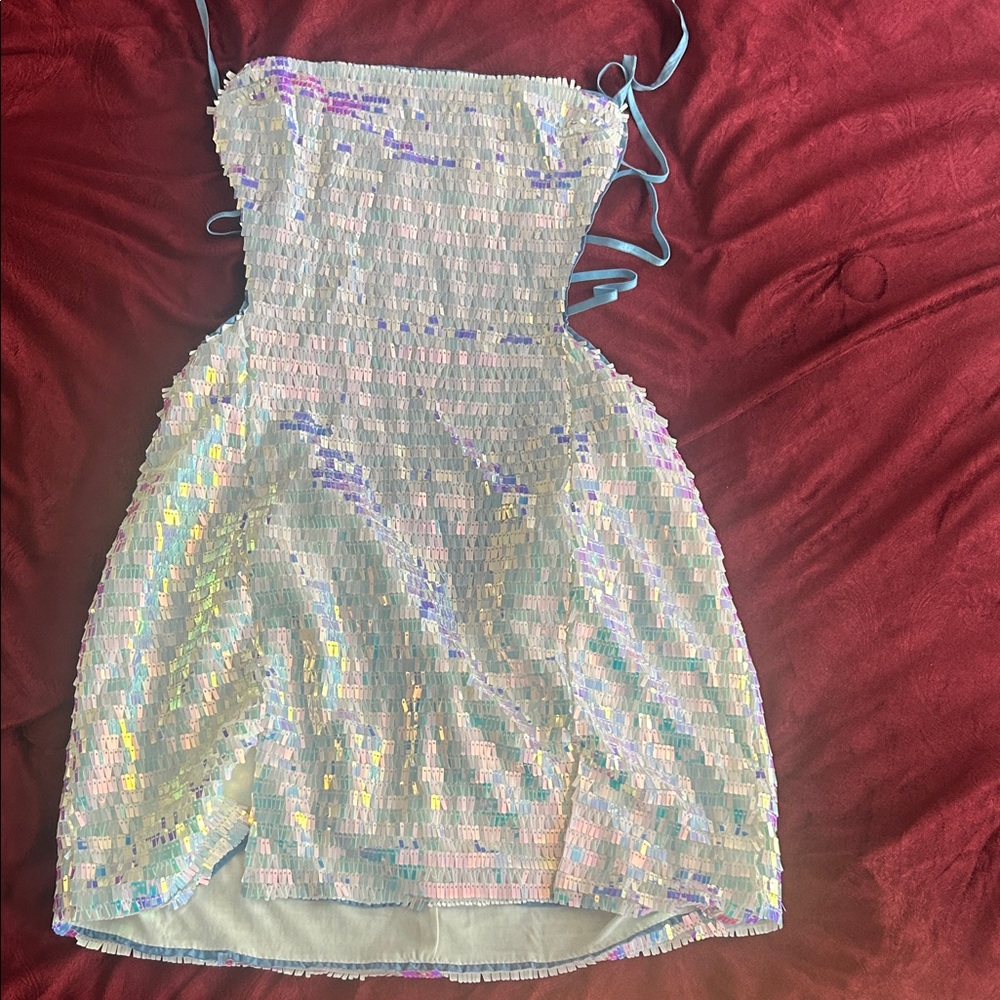 Finesse Strapless Sequin Dress in Iridescent Hues